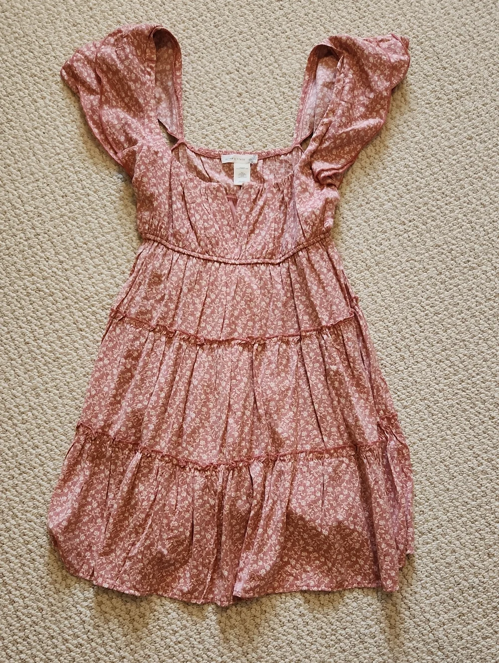 Altar'd State Rose Pink Floral Tiered Mini Dress